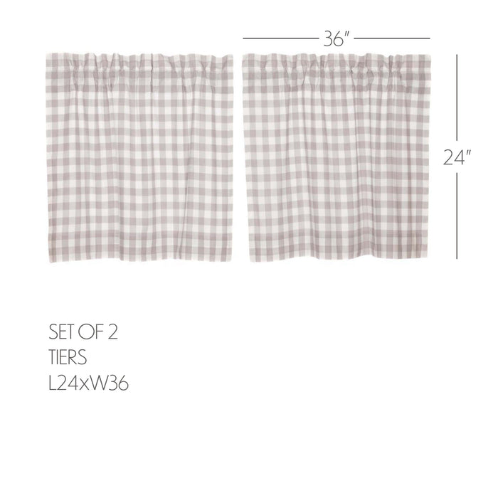 Annie Buffalo Check Grey Lined Tier Curtains 24" - Primitive Star Quilt Shop