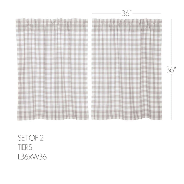 Annie Buffalo Check Grey Lined Tier Curtains 36" - Primitive Star Quilt Shop