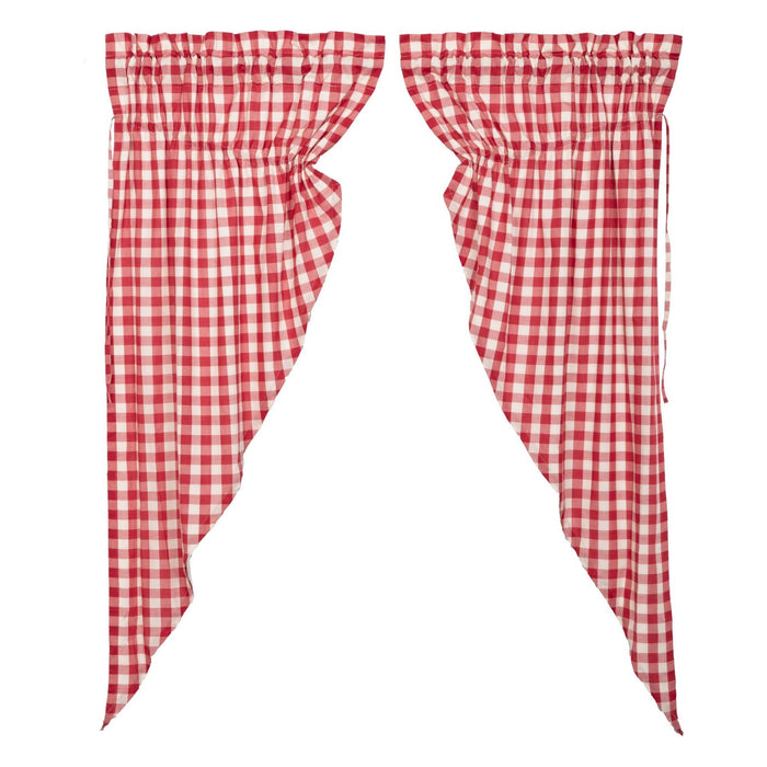 Annie Buffalo Check Red Lined Prairie Curtains 63" - Primitive Star Quilt Shop
