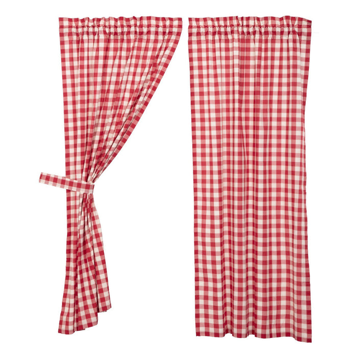Annie Buffalo Check Red Lined Short Panel Curtains 63" - Primitive Star Quilt Shop