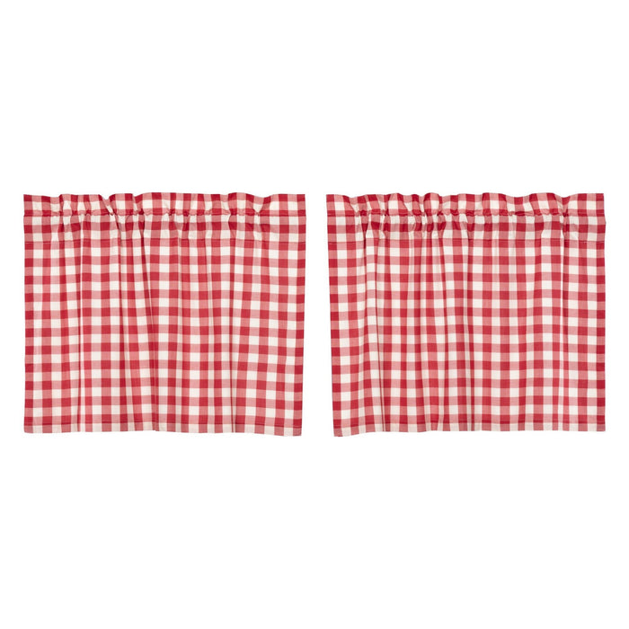 Annie Buffalo Check Red Lined Tier Curtains 24" - Primitive Star Quilt Shop
