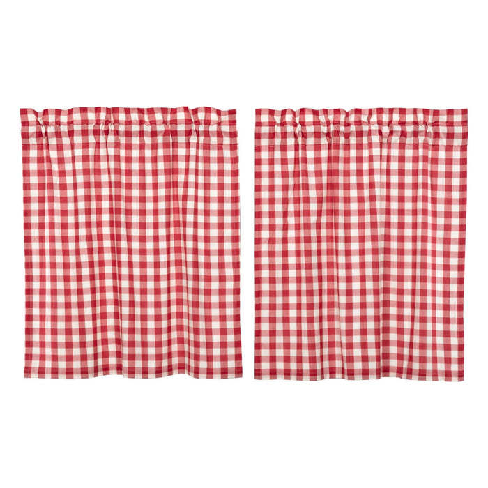 Annie Buffalo Check Red Lined Tier Curtains 36" - Primitive Star Quilt Shop