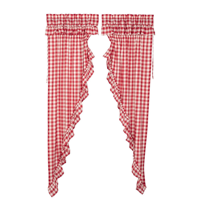 Annie Buffalo Check Red Ruffled Lined Long Prairie Curtains 84" - Primitive Star Quilt Shop