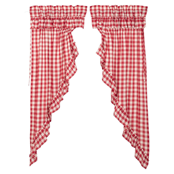 Annie Buffalo Check Red Ruffled Lined Prairie Curtains 63" - Primitive Star Quilt Shop