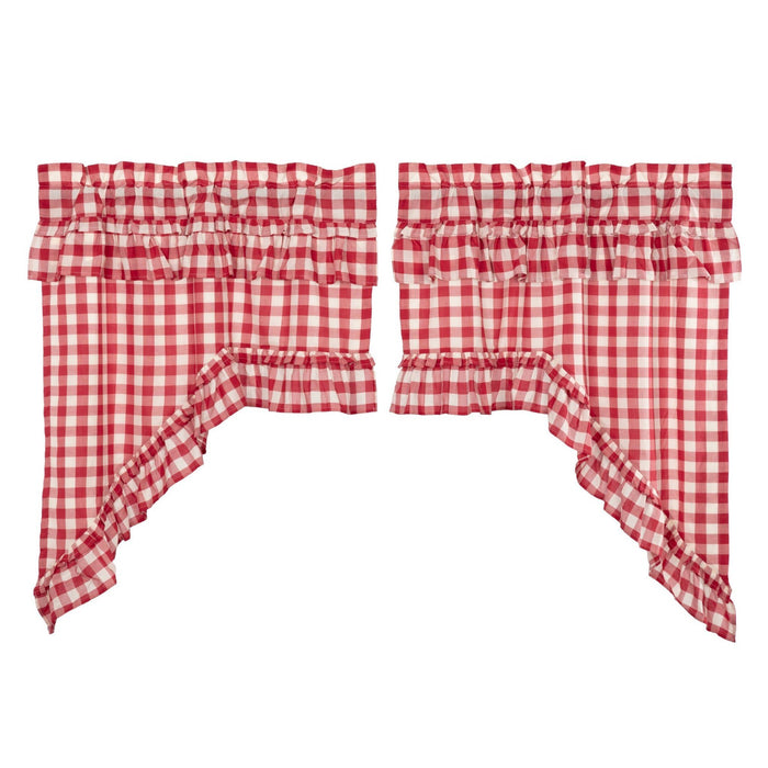 Annie Buffalo Check Red Ruffled Lined Swag Curtains - Primitive Star Quilt Shop