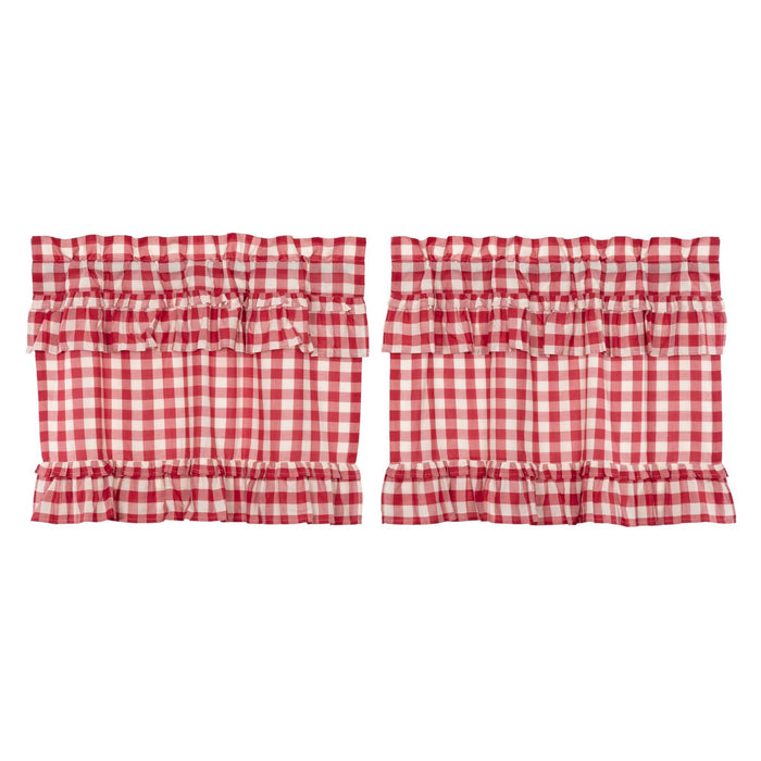 Annie Buffalo Check Red Ruffled Lined Tier Curtains 24" - Primitive Star Quilt Shop