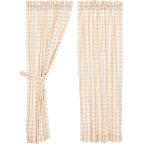Annie Buffalo Check Tan Lined Short Panel Curtains 63" - Primitive Star Quilt Shop