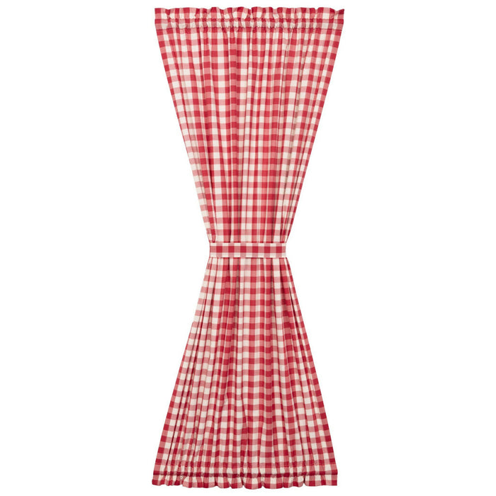 Annie Buffalo Red Check Lined Door Panel Curtain 72" - Primitive Star Quilt Shop