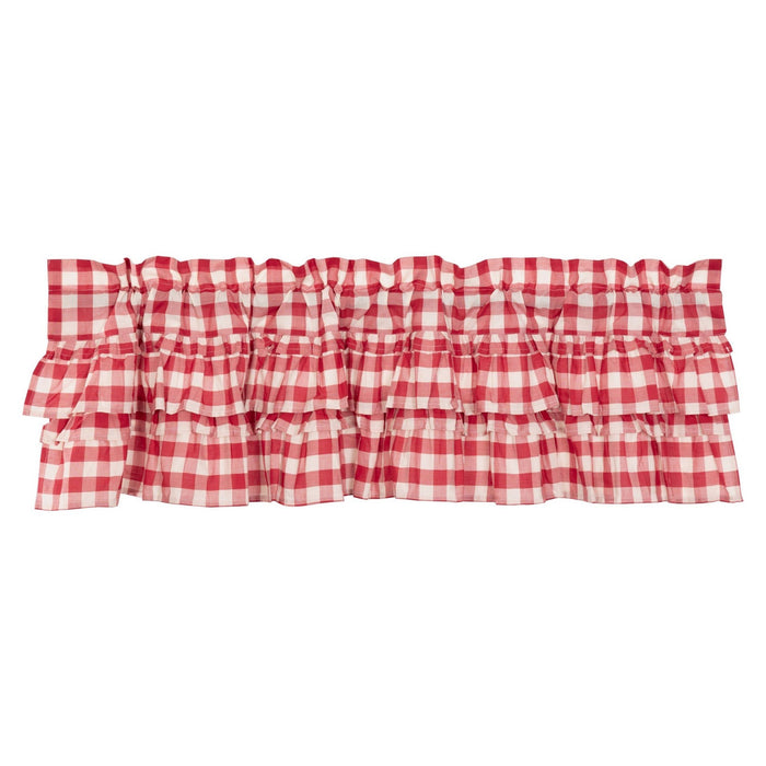 Annie Buffalo Red Check Ruffled Lined Valance 60" - Primitive Star Quilt Shop