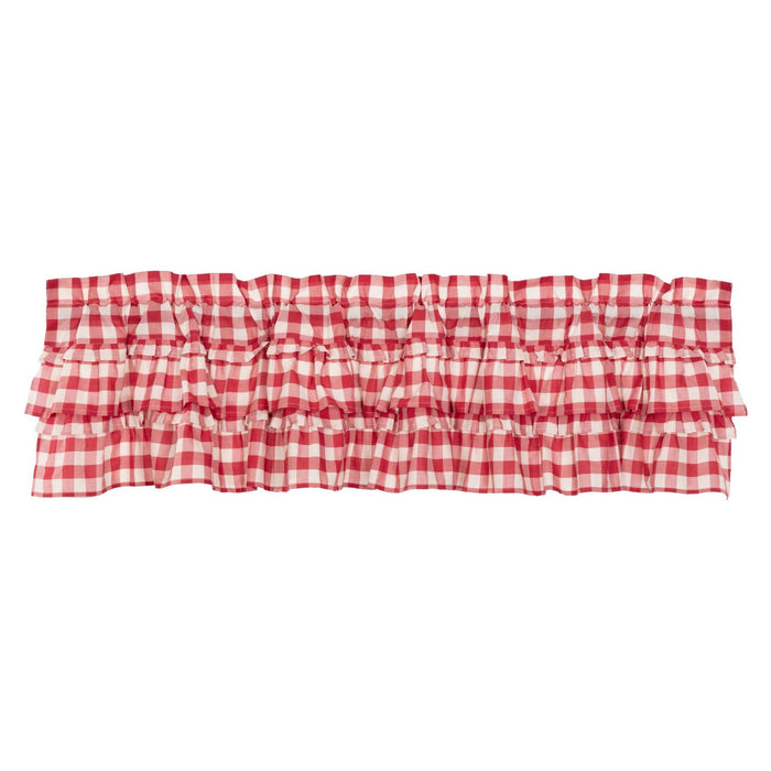 Annie Buffalo Red Check Ruffled Lined Valance 72" - Primitive Star Quilt Shop
