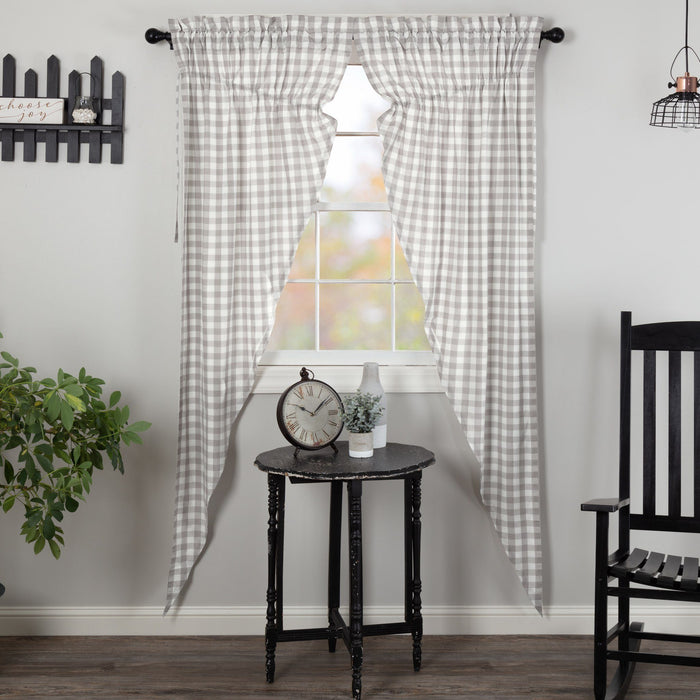 Annie Grey Buffalo Check Lined Long Prairie Curtains 84" - Primitive Star Quilt Shop