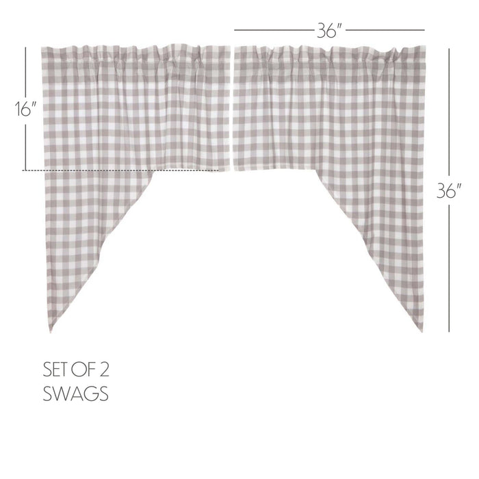 Annie Grey Buffalo Check Lined Swag Curtains - Primitive Star Quilt Shop