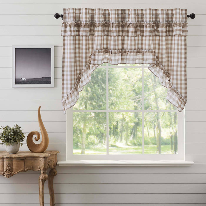 Annie Portabella Buffalo Check Ruffled Lined Swag Curtains - Primitive Star Quilt Shop