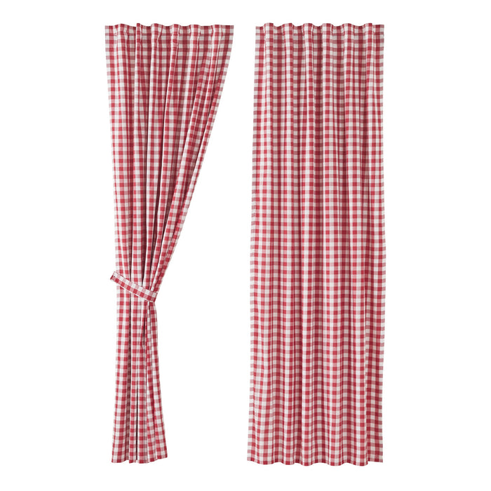 Annie Red Buffalo Check Lined Panel Curtains 96" - Primitive Star Quilt Shop