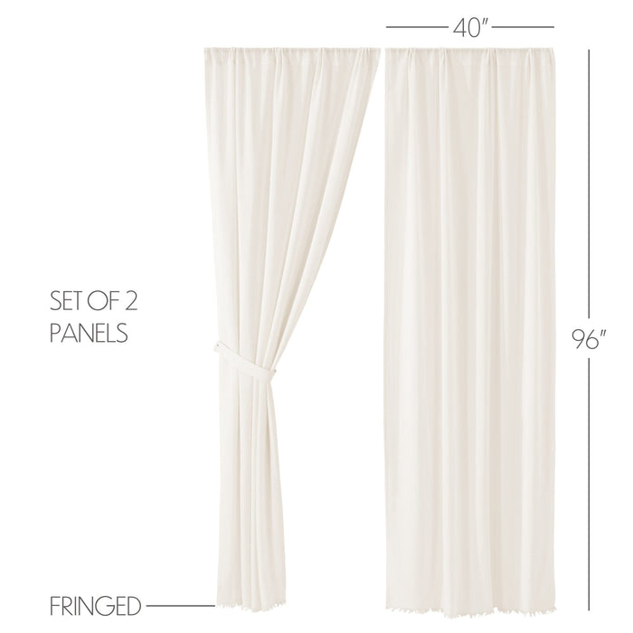 Antique White Fringed Tobacco Cloth Panel Curtains 96" - Primitive Star Quilt Shop