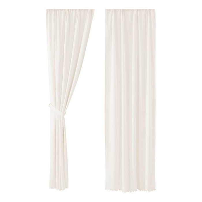 Antique White Fringed Tobacco Cloth Panel Curtains 96" - Primitive Star Quilt Shop