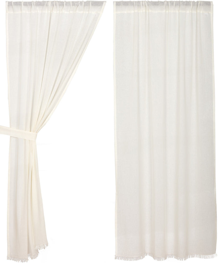 Antique White Fringed Tobacco Cloth Short Panel Curtains 63" - Primitive Star Quilt Shop