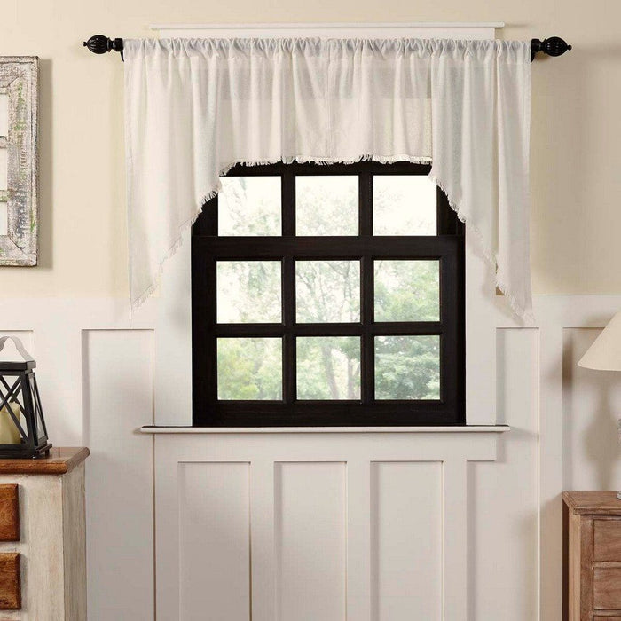 Antique White Fringed Tobacco Cloth Swag Curtains - Primitive Star Quilt Shop