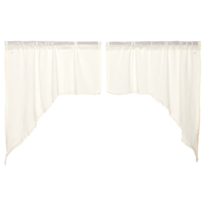 Antique White Fringed Tobacco Cloth Swag Curtains - Primitive Star Quilt Shop