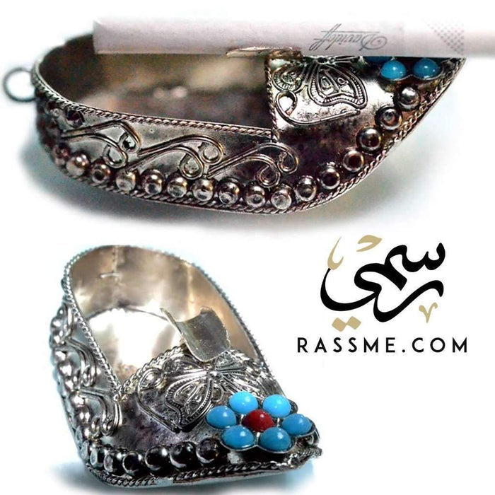 Ashtray White Metal with Gemstones