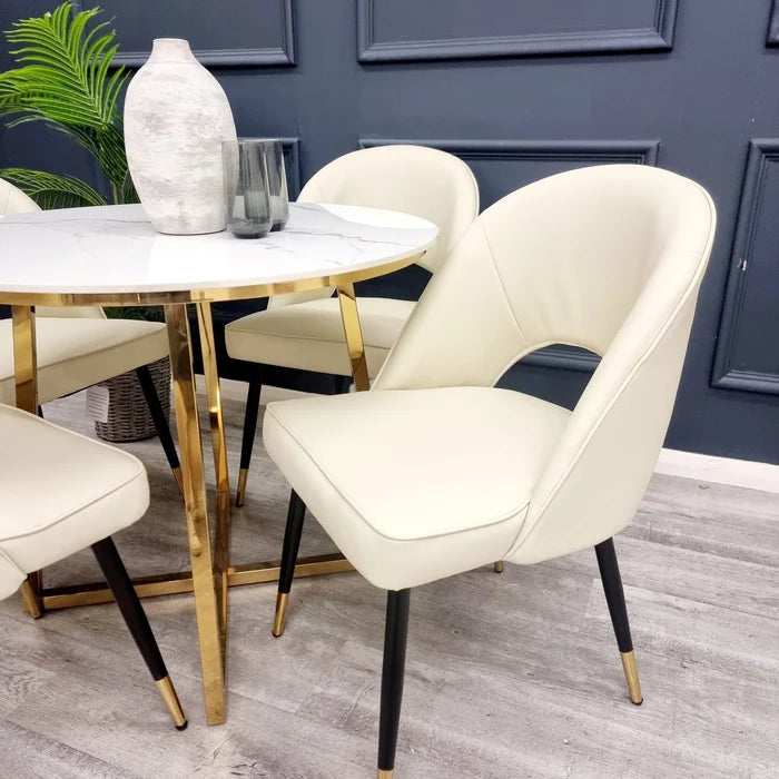 Astra Dining Chair - Cream Leather - Modern Home Interiors