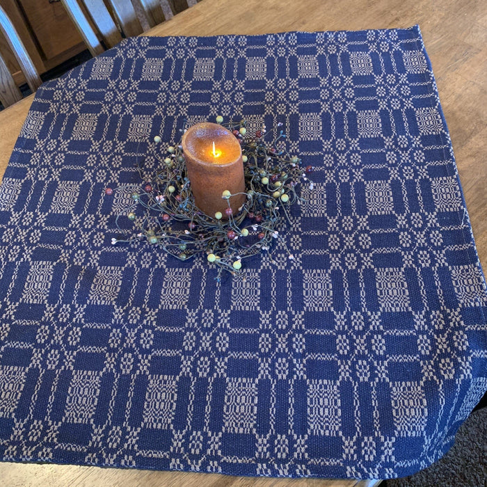 Autumn Frost Navy and Tan Woven Small Table Cloth 34" - Primitive Star Quilt Shop