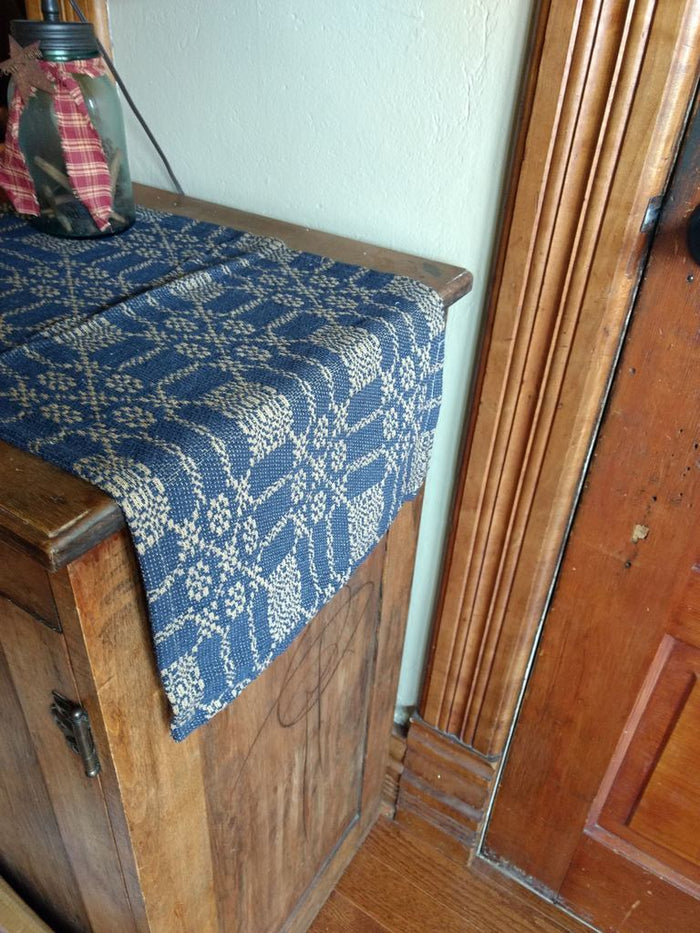Autumn Frost Navy and Tan Woven Table Runner 32" - Primitive Star Quilt Shop