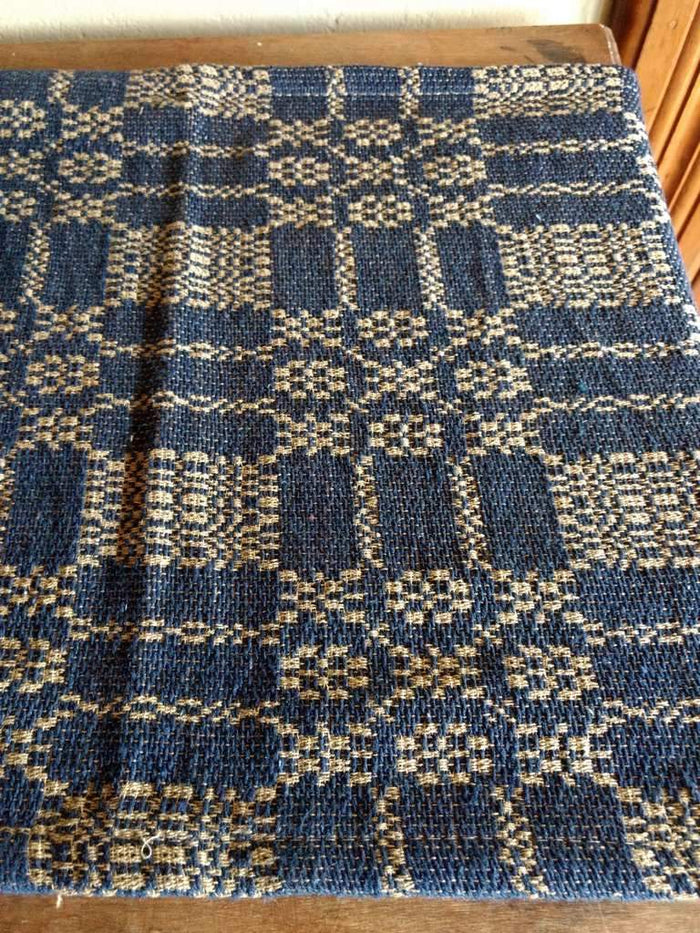 Autumn Frost Navy and Tan Woven Table Runner 32" - Primitive Star Quilt Shop