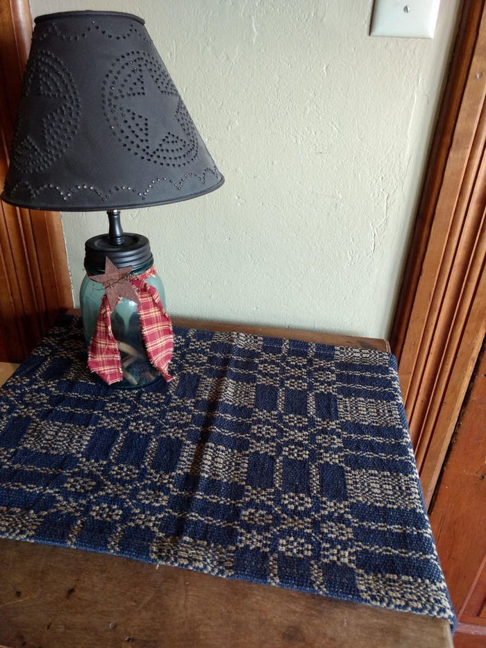 Autumn Frost Navy and Tan Woven Table Runner 32" - Primitive Star Quilt Shop