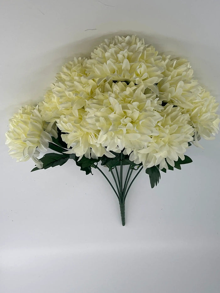 Fortune Ball Mum Bush Cream - Artificial Flowering Plants Silk