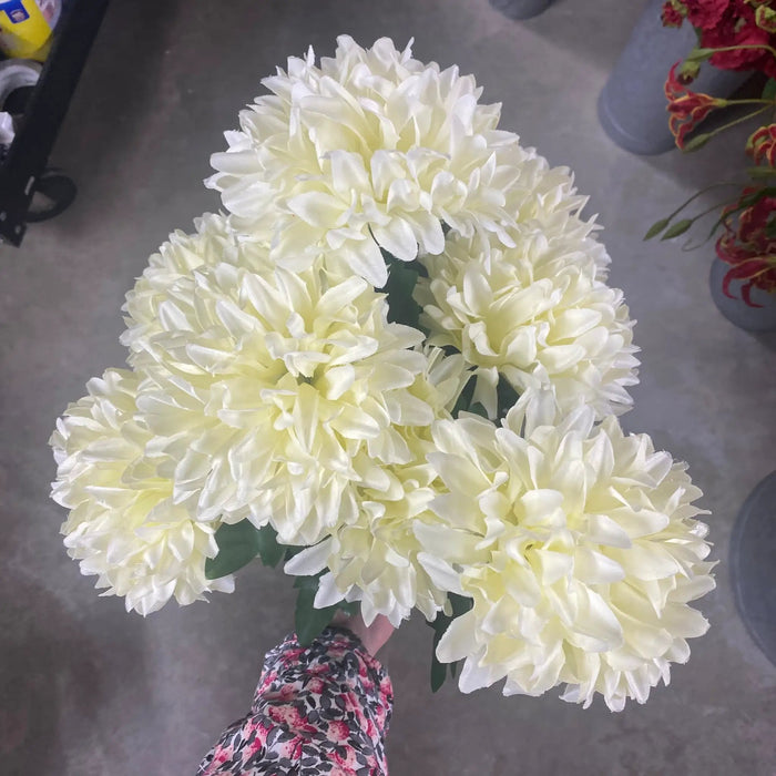Fortune Ball Mum Bush Cream - Artificial Flowering Plants Silk