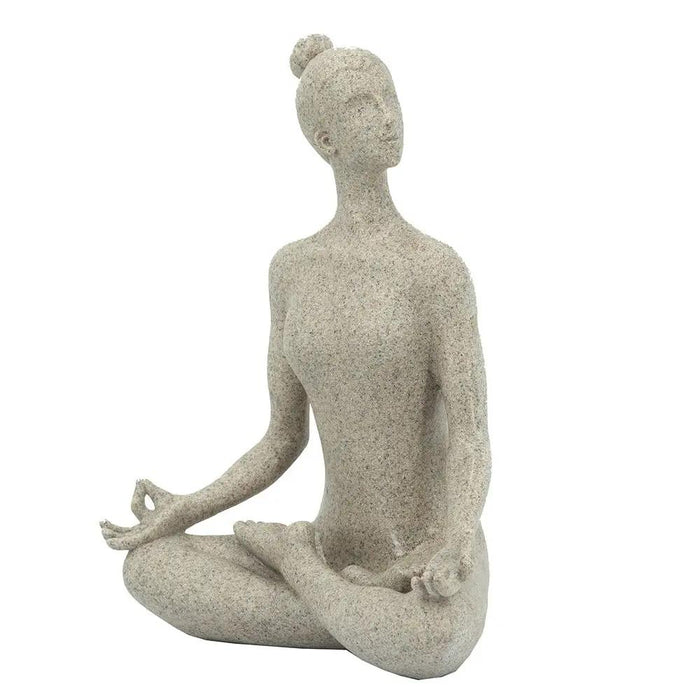A&B Beige Resin-Stone Yoga Lady Figurine in Cross-Legged Pose 7" x 9" - Figurines Merchandise