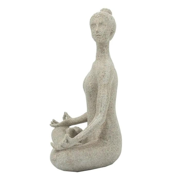 A&B Beige Resin-Stone Yoga Lady Figurine in Cross-Legged Pose 7" x 9" - Figurines Merchandise