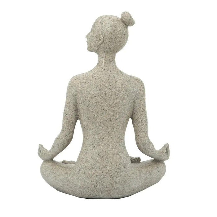 A&B Beige Resin-Stone Yoga Lady Figurine in Cross-Legged Pose 7" x 9" - Figurines Merchandise