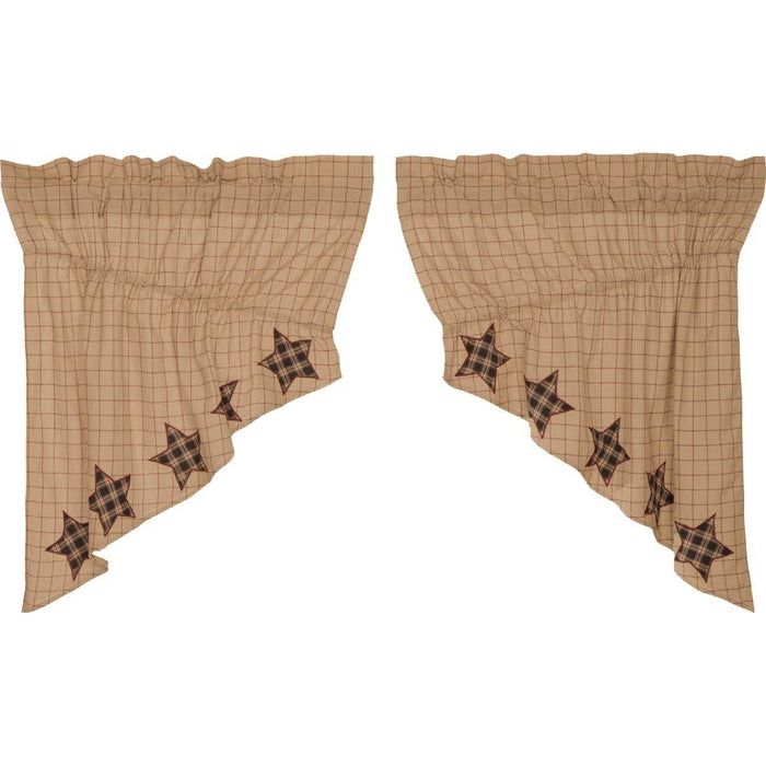 Bingham Star Applique Lined Prairie Swag Curtains - Primitive Star Quilt Shop
