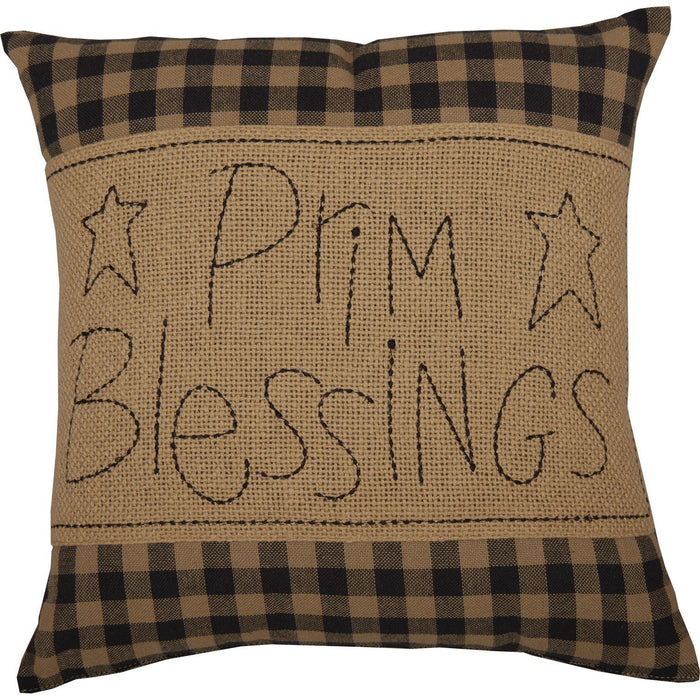 Black Check Prim Blessings Pillow 12" - Primitive Star Quilt Shop