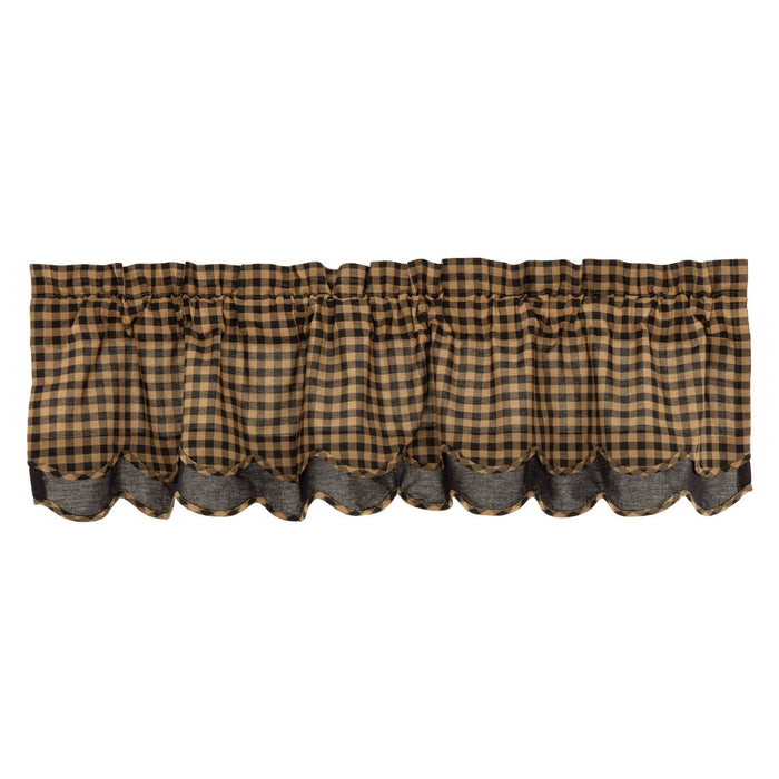 Black Check Scalloped Layered Lined Valance 60" - Primitive Star Quilt Shop
