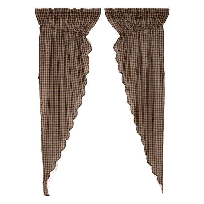 Black Check Scalloped Lined Long Prairie Curtains 84" - Primitive Star Quilt Shop