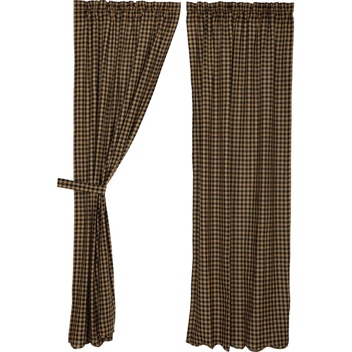 Black Check Scalloped Lined Panel Curtains 84" - Primitive Star Quilt Shop