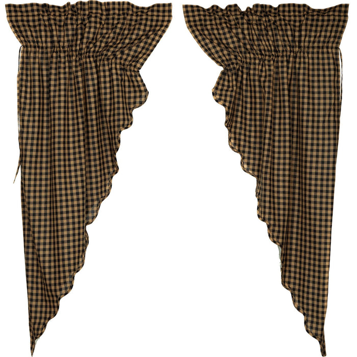 Black Check Scalloped Lined Prairie Curtains 63" - Primitive Star Quilt Shop