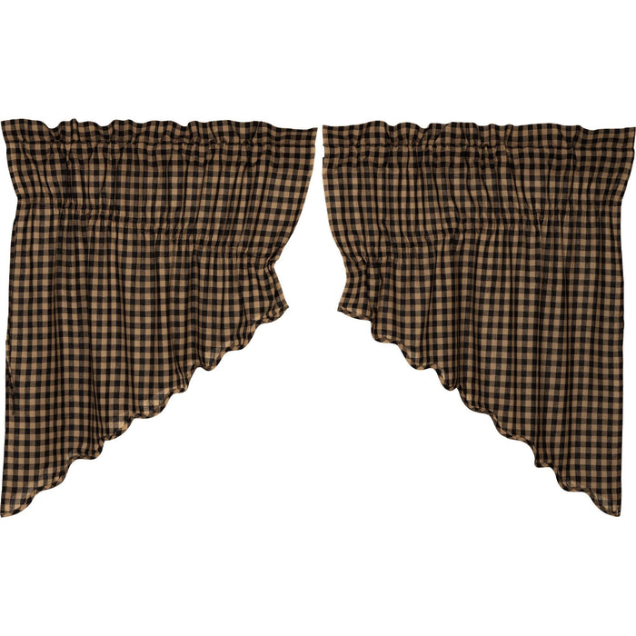 Black Check Scalloped Lined Prairie Swag Curtains - Primitive Star Quilt Shop