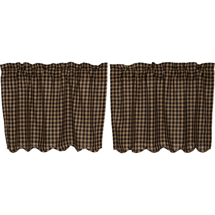 Black Check Scalloped Lined Tier Curtains 24" - Primitive Star Quilt Shop