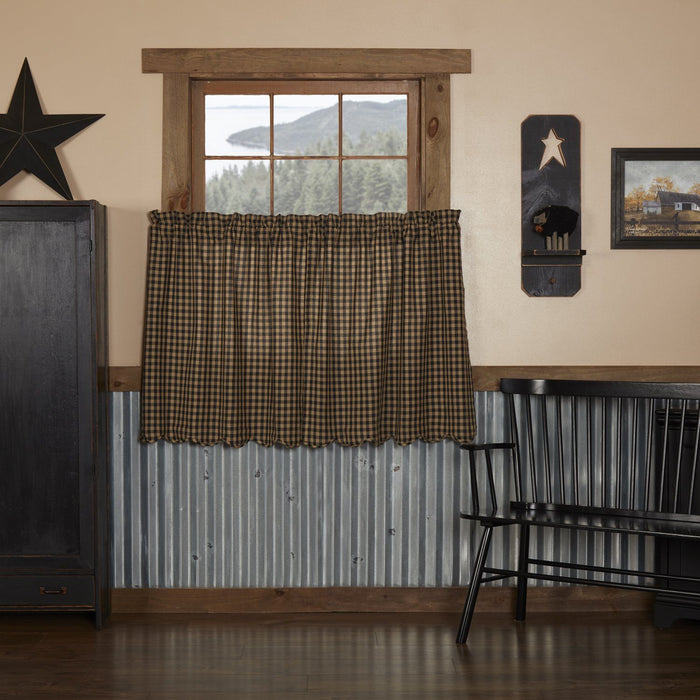 Black Check Scalloped Lined Tier Curtains 36" - Primitive Star Quilt Shop