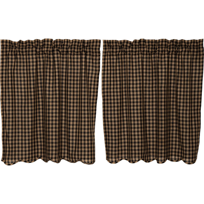 Black Check Scalloped Lined Tier Curtains 36" - Primitive Star Quilt Shop