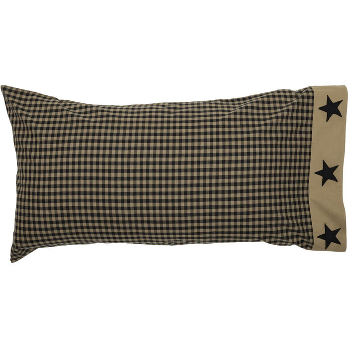Black Check Star King Pillow Case - Set of 2 - Primitive Star Quilt Shop