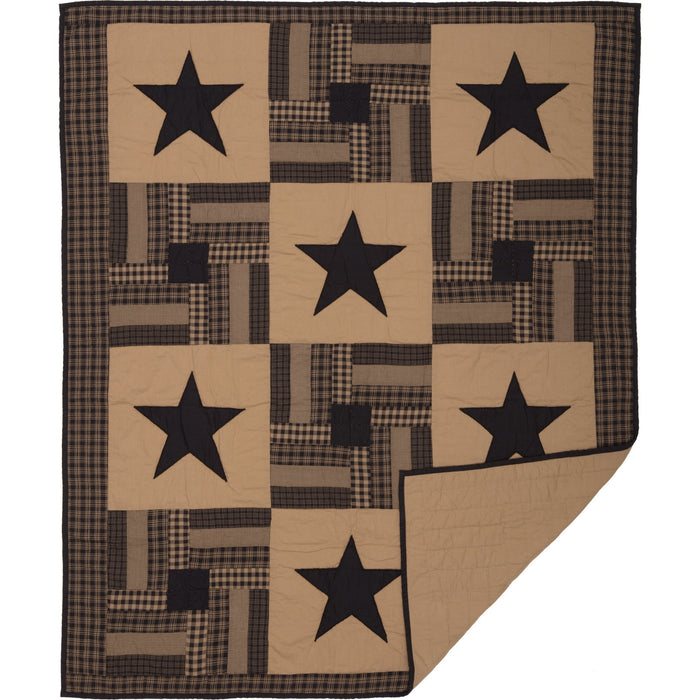 Black Check Star Quilted Throw - Primitive Star Quilt Shop
