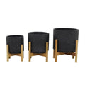 Deco Marché Black Speckled Ceramic Planter with Removeable Bamboo Stand Small 9.45"H - Planters Merchandise