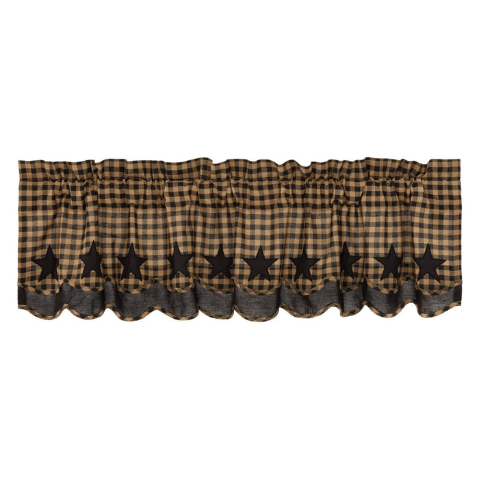 Black Star Scalloped Layered Lined Valance 60" - Primitive Star Quilt Shop