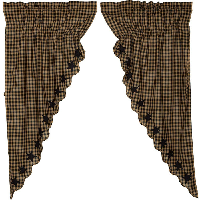 Black Star Scalloped Lined Prairie Curtains 63" - Primitive Star Quilt Shop
