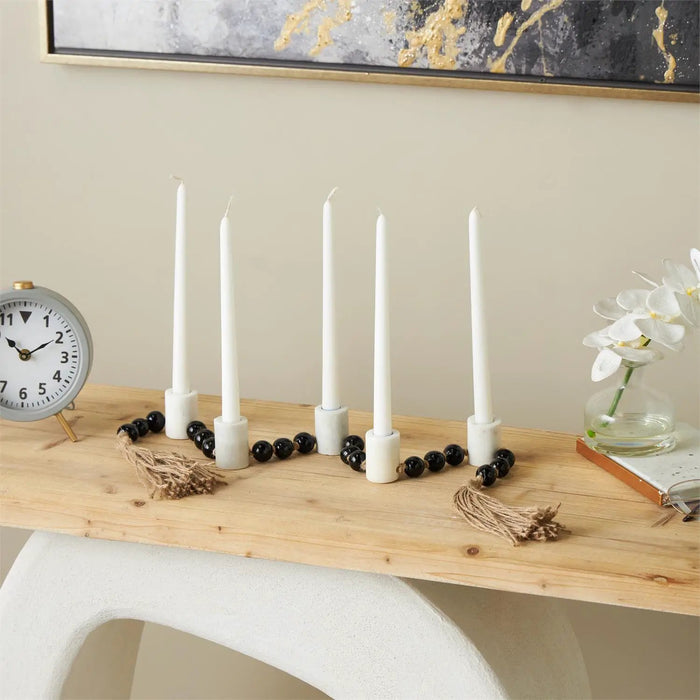 Black/White Marble Taper Candle Holder Garland 45"L